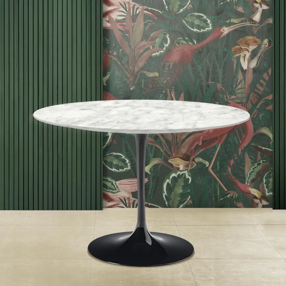 Eero Saarinen Tulip Table H 73 Round med Carrara-marmorplade fremstillet i Italien - Scarlet Viadurini