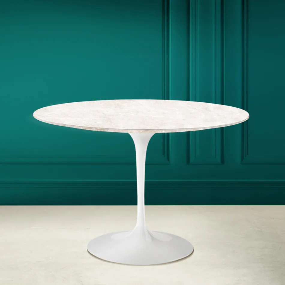 Tulipanbord Eero Saarinen H 73 rund i diamantcreme keramik fremstillet i Italien - Scarlet Viadurini