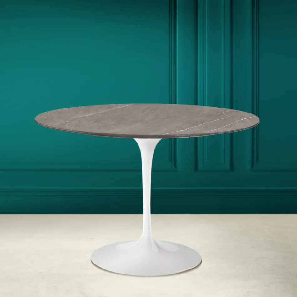 Tulipanbord Eero Saarinen H 73 Rundt i keramik Pietra Grey Made in Italy - Scarlet Viadurini