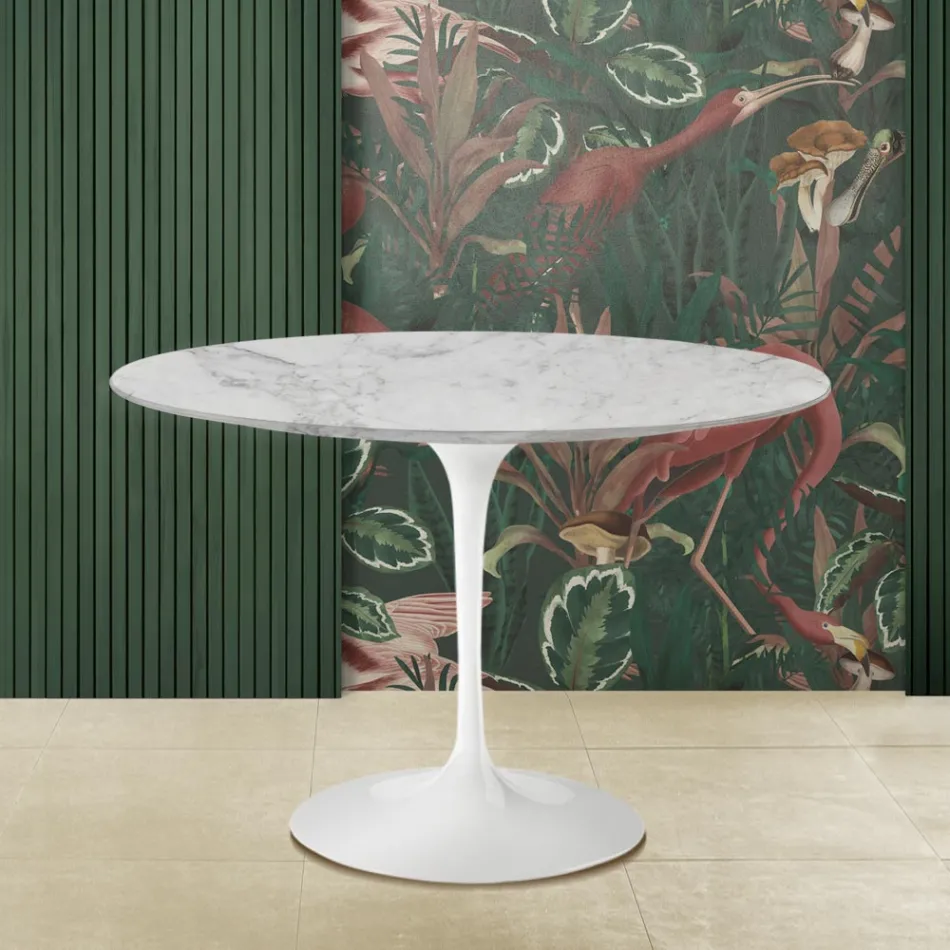 Eero Saarinen Tulip Table H 73 Round i Arabescato-marmor fremstillet i Italien - Scarlet Viadurini