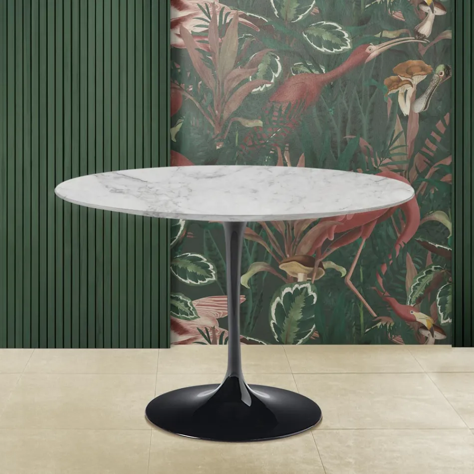 Eero Saarinen Tulip Table H 73 Round i Arabescato-marmor fremstillet i Italien - Scarlet Viadurini