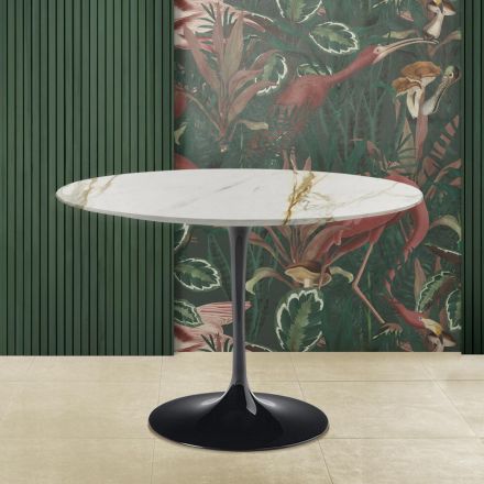 Eero Saarinen Tulip Table H 73 Round i Gold Caracatta Marble Made in Italy - Scarlet Viadurini