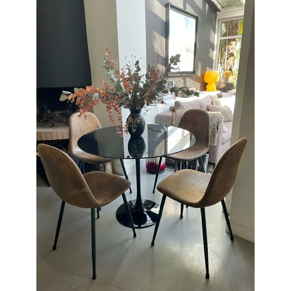 Eero Saarinen Tulip Table H 73 Round i sort Marquinia-marmor fremstillet i Italien - Scarlet Viadurini