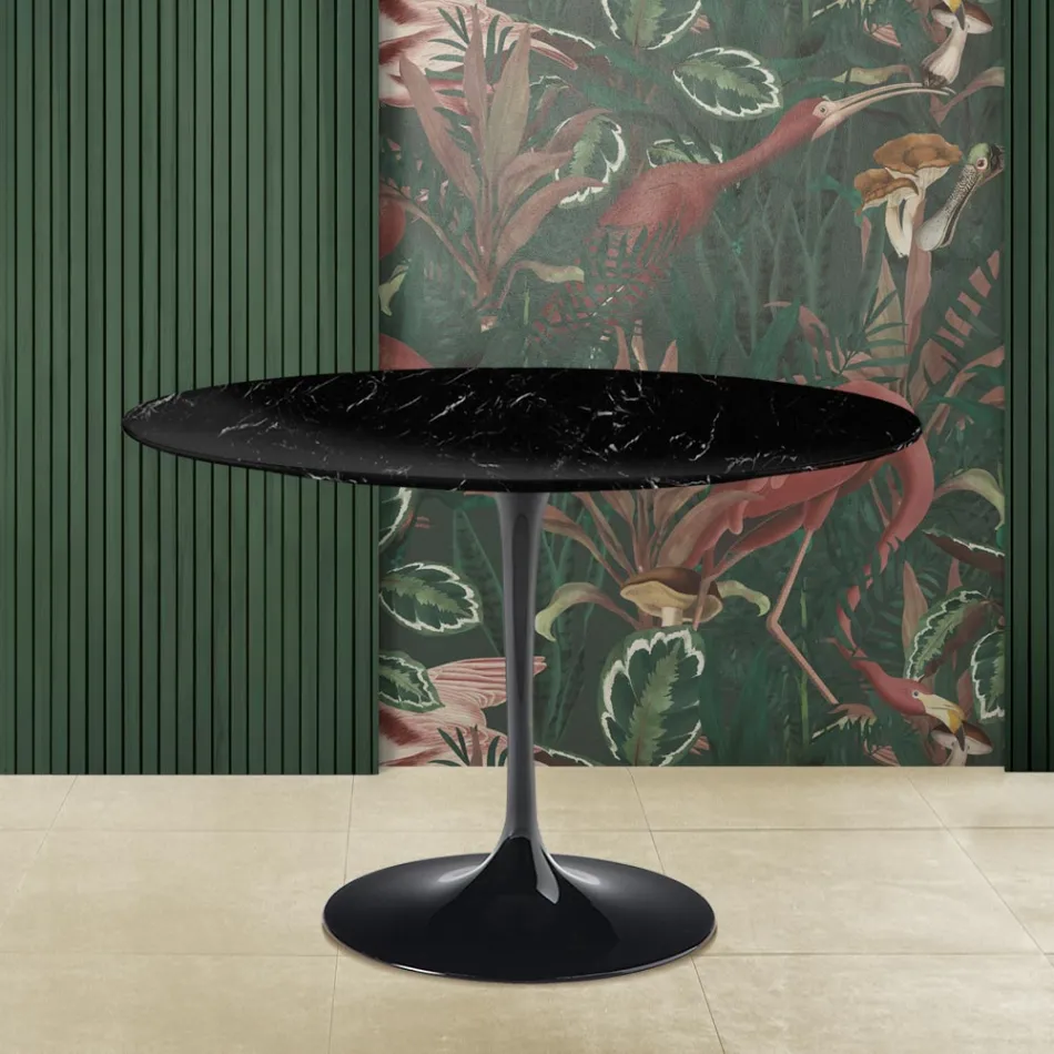 Eero Saarinen Tulip Table H 73 Round i sort Marquinia-marmor fremstillet i Italien - Scarlet Viadurini