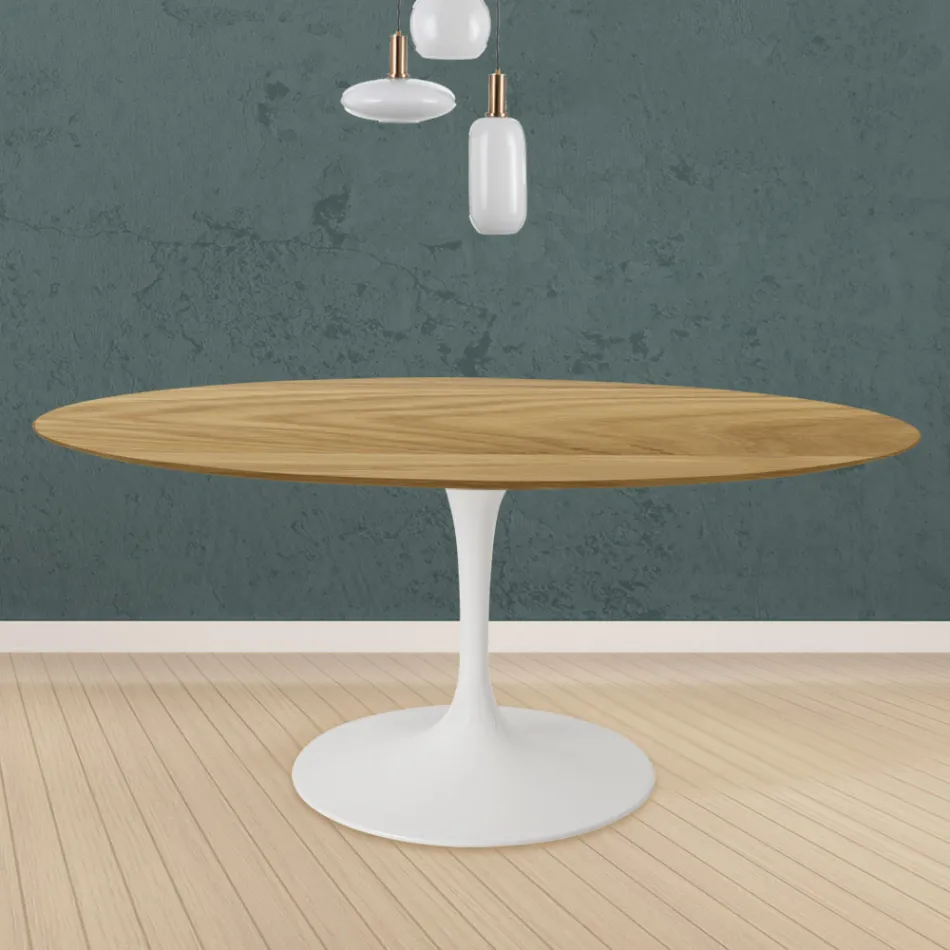 Tulip Table Eero Saarinen H 73 Round i naturlig eg fremstillet i Italien - Scarlet Viadurini