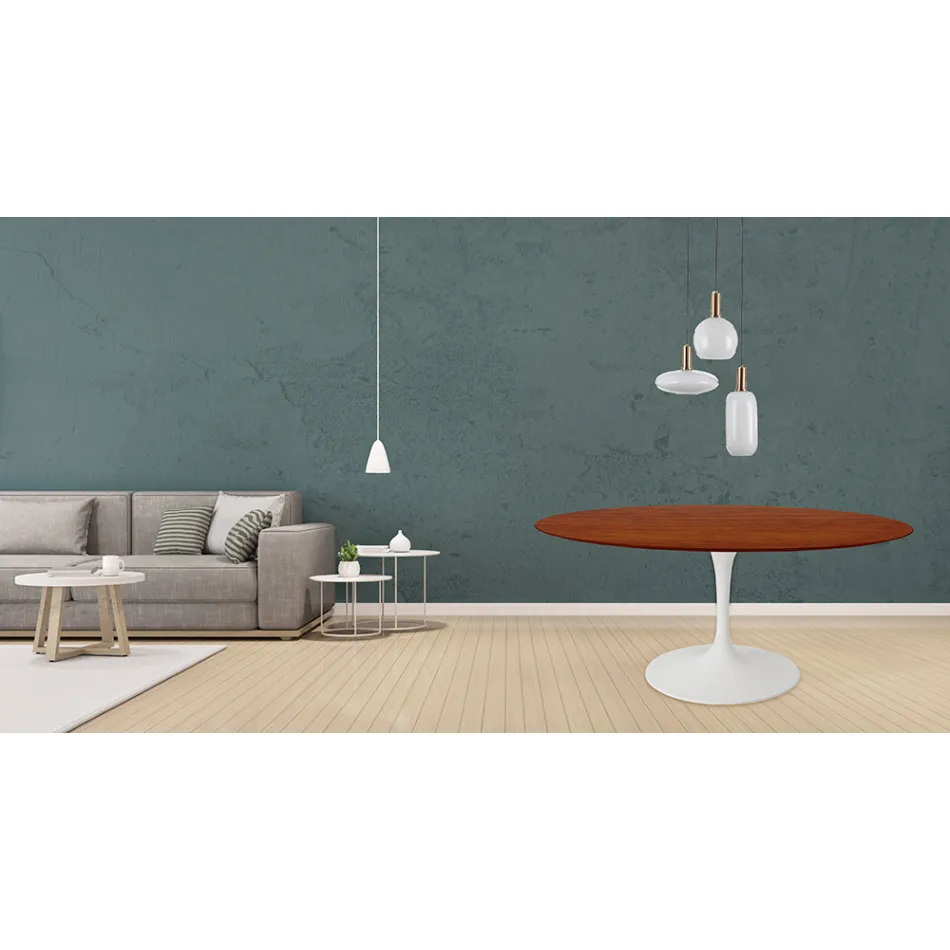 Tulip Table Eero Saarinen H 73 Round i kirsebærbejdset eg fremstillet i Italien - Scarlet Viadurini