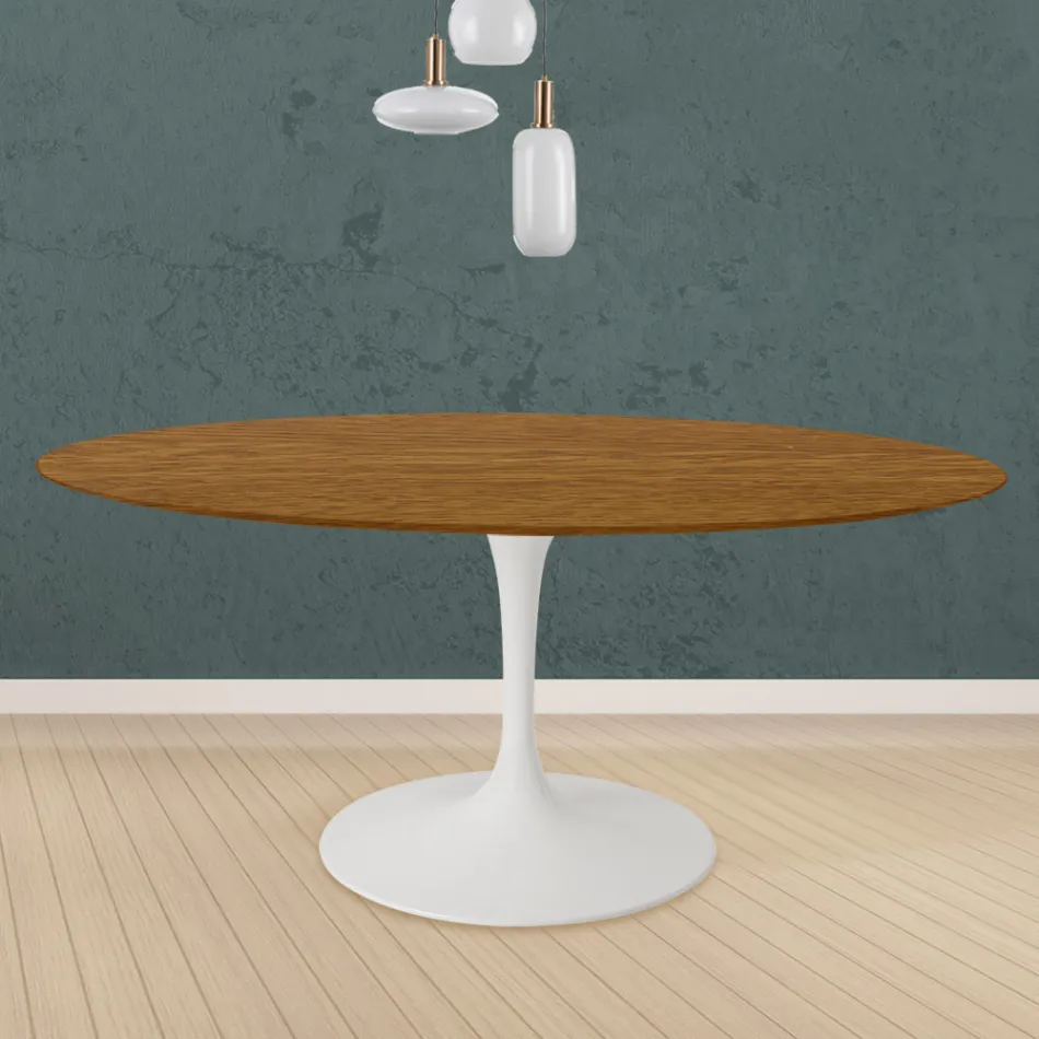 Eero Saarinen Tulip Table H 73 Round i Eg Bejdset Lys Valnød Made in Italy - Scarlet Viadurini