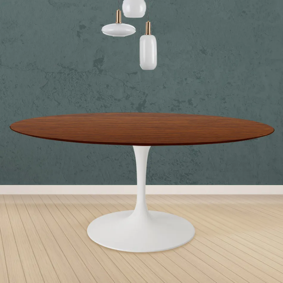 Eero Saarinen Tulip Table H 73 Round i mørk valnøddebejdset eg fremstillet i Italien - Scarlet Viadurini
