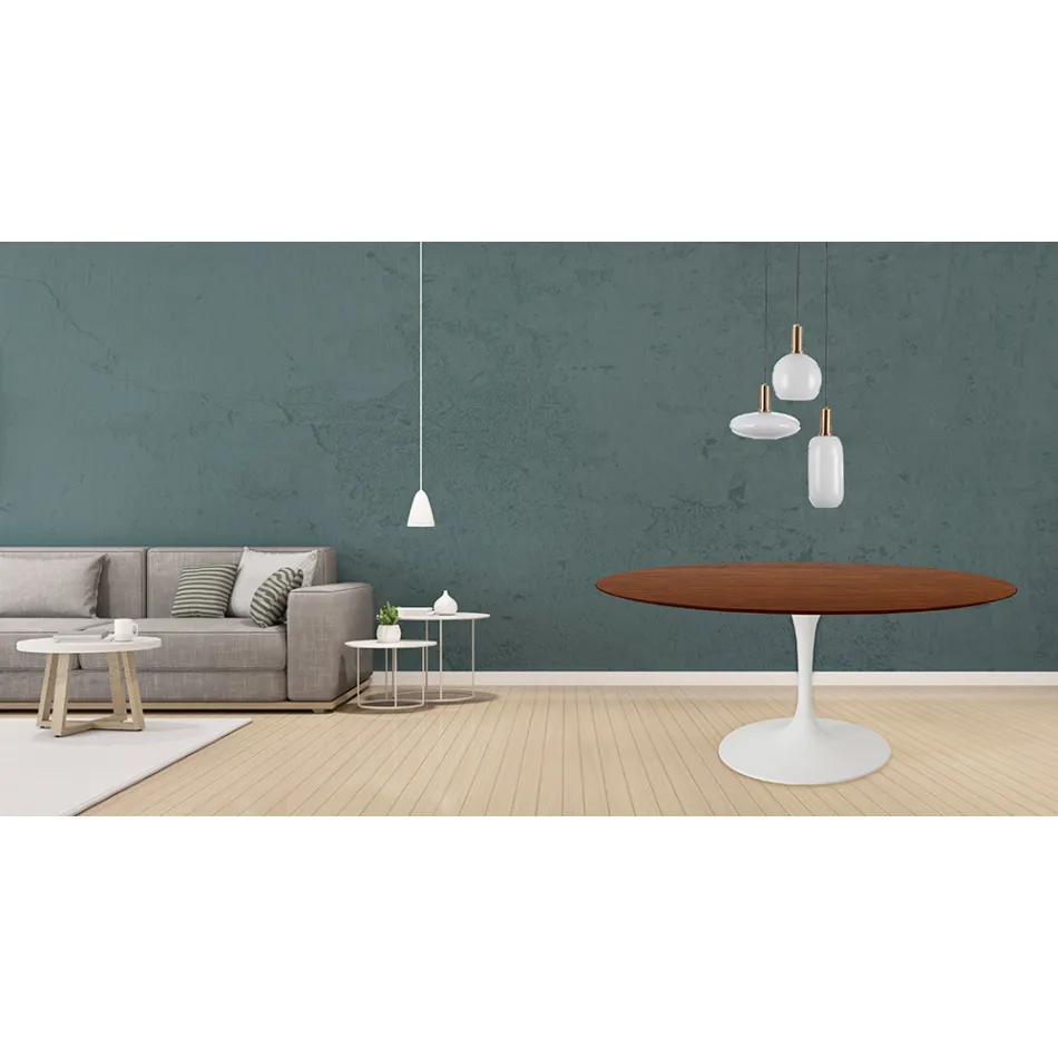 Eero Saarinen Tulip Table H 73 Round i mørk valnøddebejdset eg fremstillet i Italien - Scarlet Viadurini