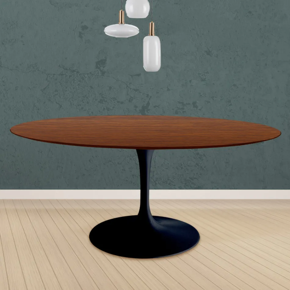 Eero Saarinen Tulip Table H 73 Round i mørk valnøddebejdset eg fremstillet i Italien - Scarlet Viadurini