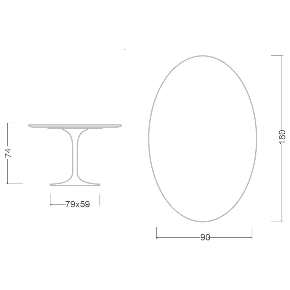 Eero Saarinen Tulip Table H 74 med oval top i Arabescato-marmor fremstillet i Italien - Scarlet Viadurini