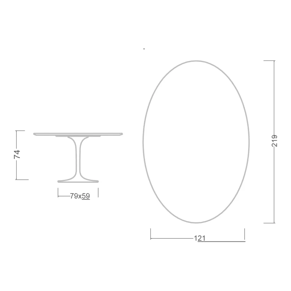 Eero Saarinen Tulip Table H 74 med oval top i Arabescato-marmor fremstillet i Italien - Scarlet Viadurini