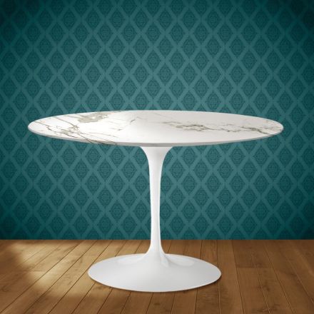Eero Saarinen Tulipbord H 74 i Aura 22 Keramik Lavet i Italien - Skarlagenrød Viadurini