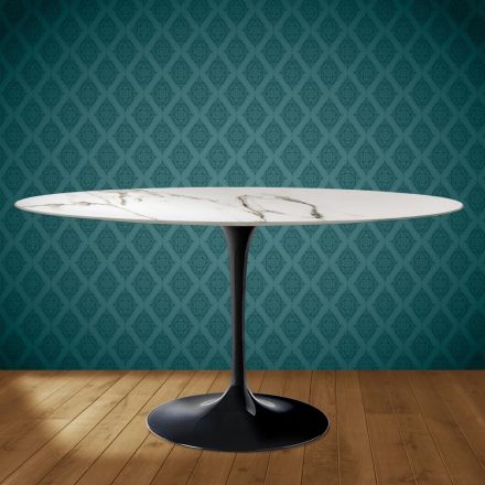 Eero Saarinen Tulipbord H 74 Ovalt i Keramik Aura 22 Lavet i Italien - Skarlagenrød Viadurini