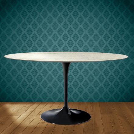 Eero Saarinen Tulipbord H 74 Ovalt i Marmorio Keramik Fremstillet i Italien - Skarlagenrød Viadurini