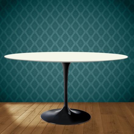 Eero Saarinen Tulipbord H 74 Ovalt i Moonè Keramik Fremstillet i Italien - Skarlagenrød Viadurini