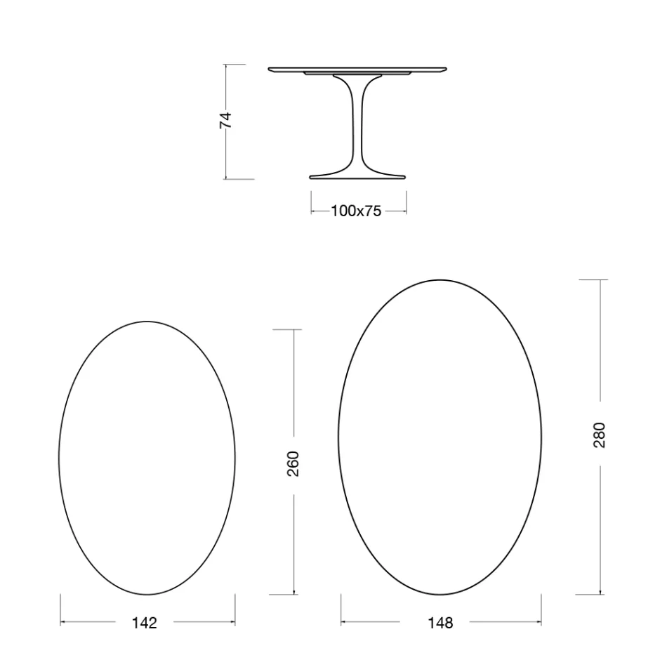 Tulip Bord Eero Saarinen H 74 Oval Keramik Morpheus Lavet i Italien - Skarlagenrød Viadurini