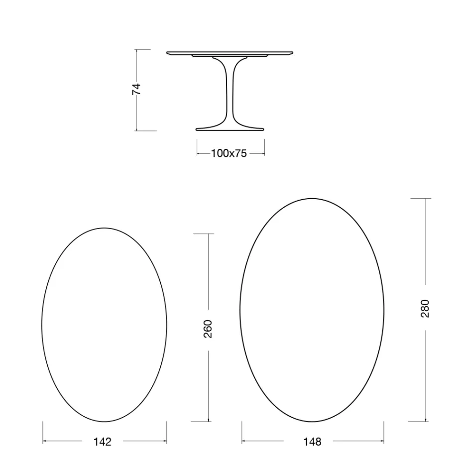 Tulipbord Eero Saarinen H 74 ovalt i keramik Rem Lavet i Italien - Skarlagenrød Viadurini
