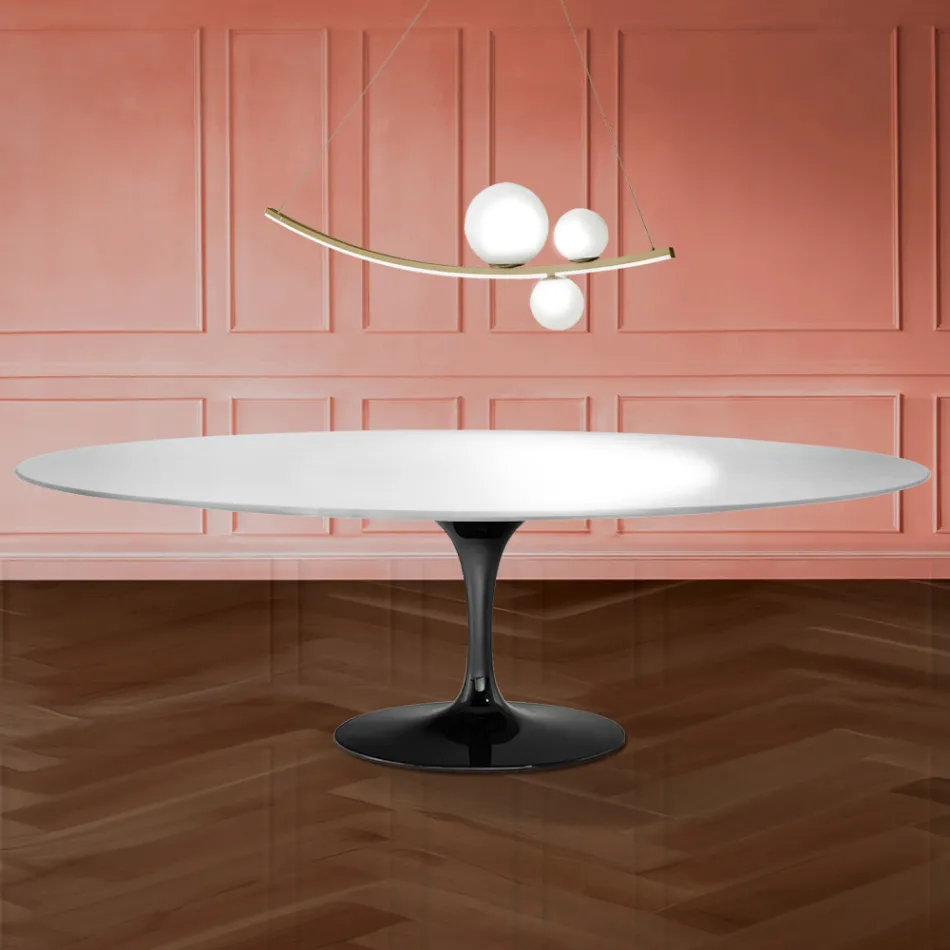 Eero Saarinen Tulip-bord H 74 ovalt i flydende laminat, fremstillet i Italien - skarlagenrød Viadurini