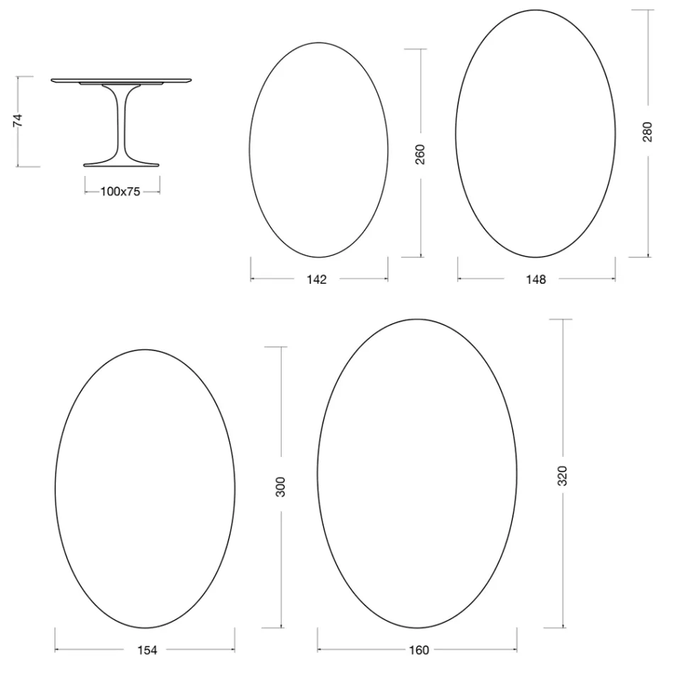Eero Saarinen Tulip-bord H 74 ovalt i flydende laminat, fremstillet i Italien - skarlagenrød Viadurini