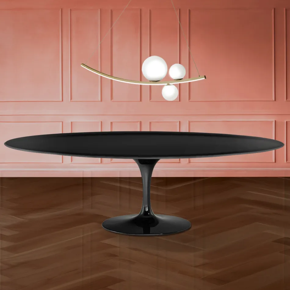 Eero Saarinen Tulip-bord H 74 ovalt i flydende laminat, fremstillet i Italien - skarlagenrød Viadurini
