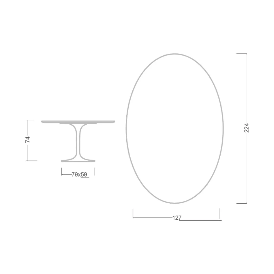 Eero Saarinen Tulip Table H 74 Oval i sort Marquinia-marmor fremstillet i Italien - Scarlet Viadurini