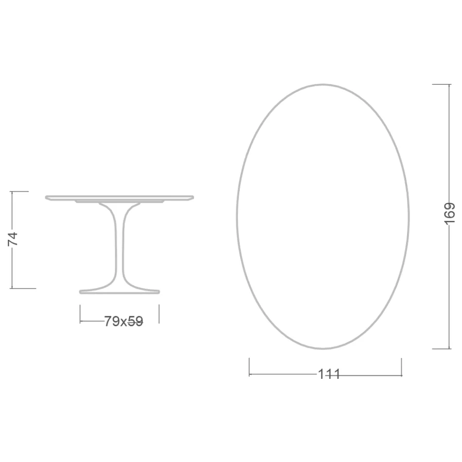 Eero Saarinen Tulip Table H 74 Oval i sort Marquinia-marmor fremstillet i Italien - Scarlet Viadurini