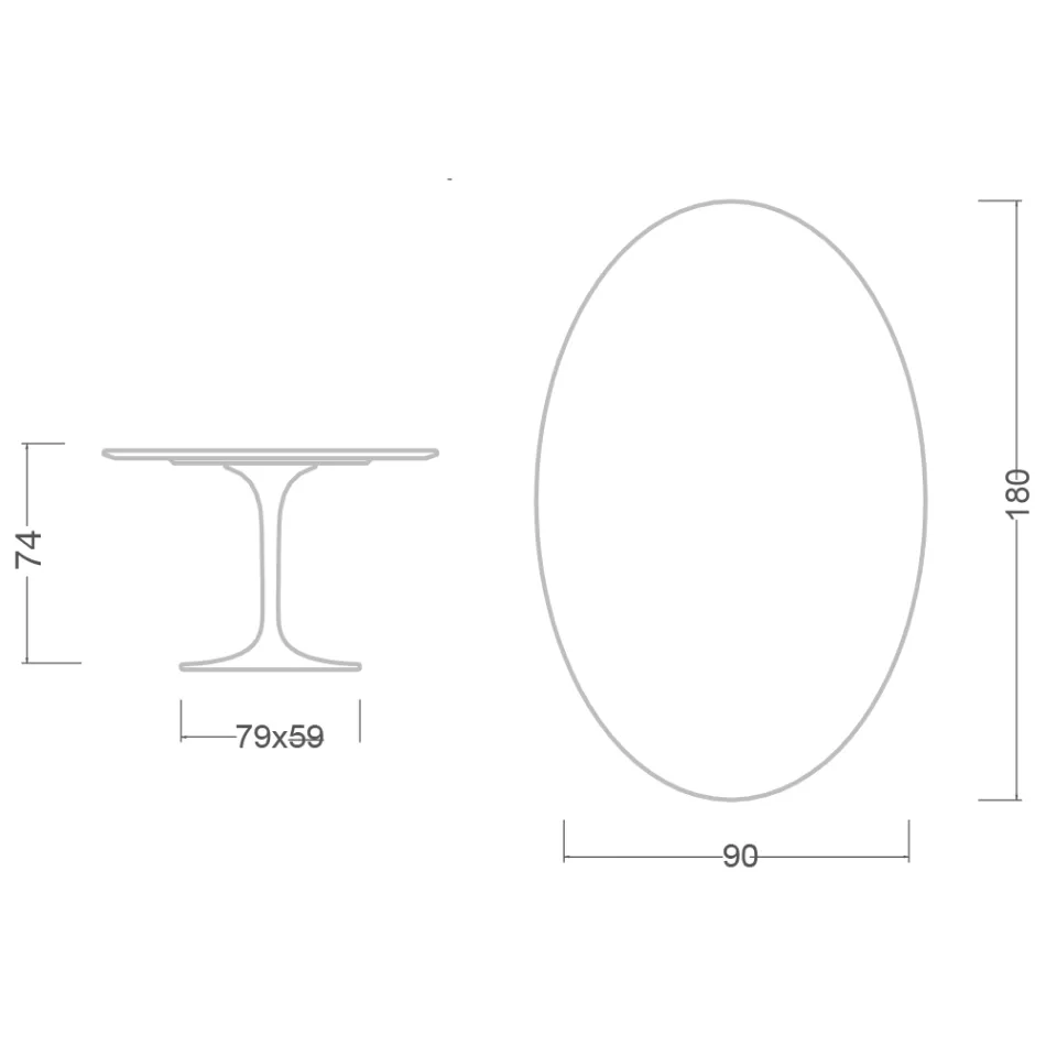 Eero Saarinen H 74 Oval Tulip Table i grøn Alpi-marmor fremstillet i Italien - Scarlet Viadurini