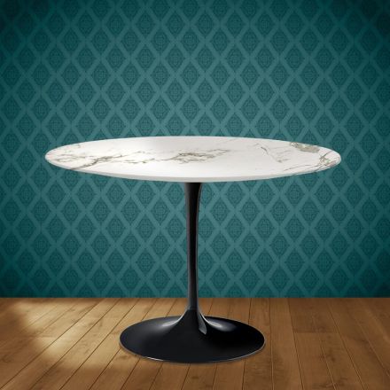 Eero Saarinen Tulipbord H 74 Rundt i Keramik Aura 22 Lavet i Italien - Skarlagenrød Viadurini