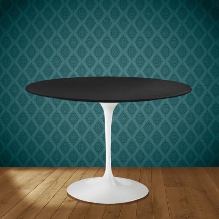 Eero Saarinen Tulipbord H 74 Rundt i Keramik Domoos Lavet i Italien - Skarlagenrød Viadurini