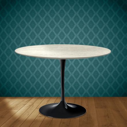 Eero Saarinen Tulip-bord H 74 Rundt i Marmorio Keramik Lavet i Italien - Skarlagenrød Viadurini