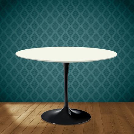 Eero Saarinen Tulip-bord H 74 Rundt i Moonè Keramik Lavet i Italien - Skarlagenrød Viadurini