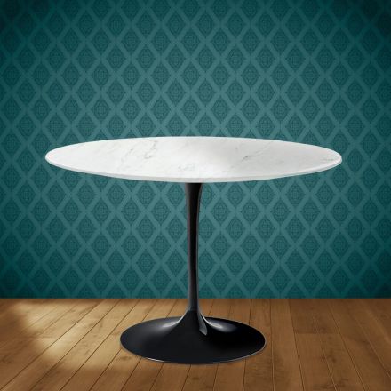 Eero Saarinen Tulipbord H 74 Rundt i Salina Keramik Lavet i Italien - Skarlagenrød Viadurini