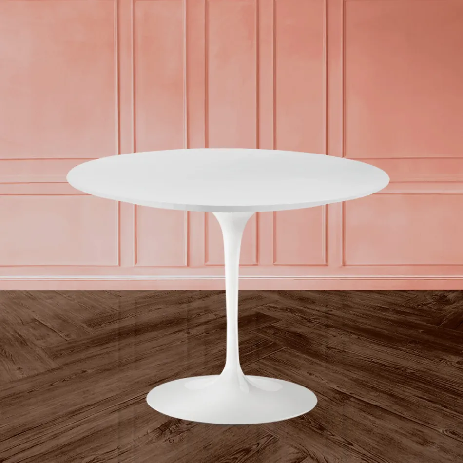 Tulip Table Eero Sarinen H 73 med hvid flydende laminatplade fremstillet i Italien - Scarlet Viadurini