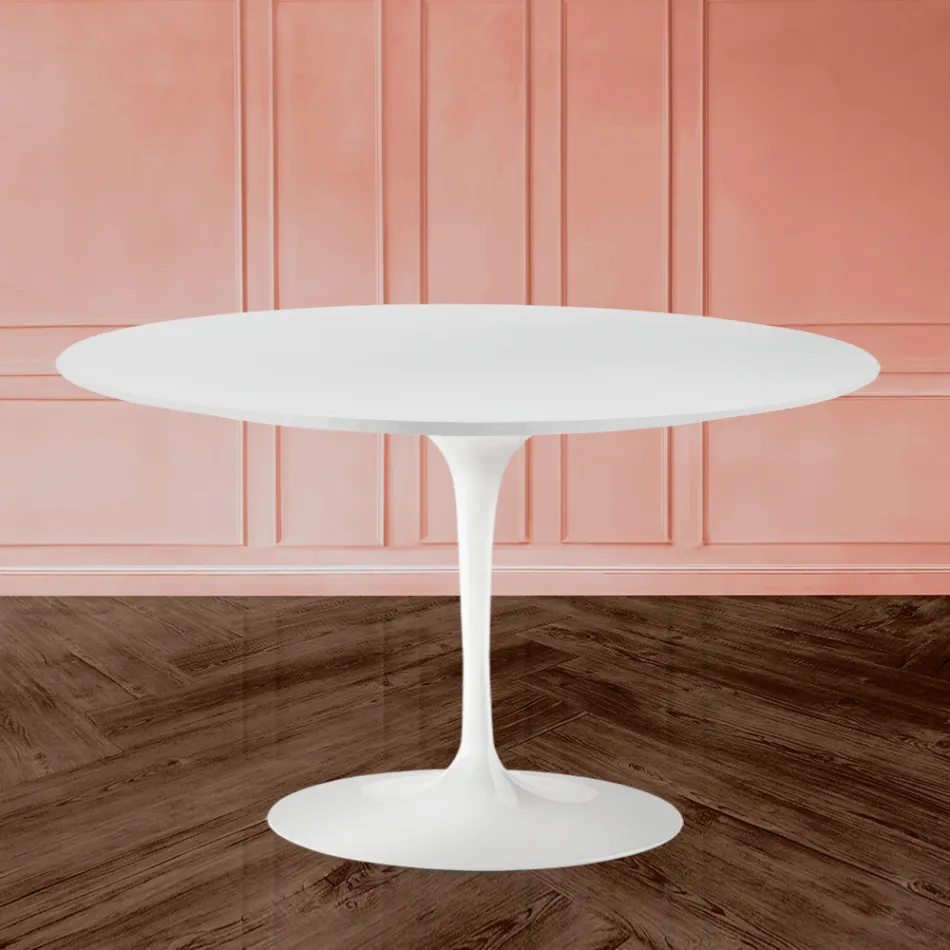 Tulip Table Eero Sarinen H 73 med hvid flydende laminat MDF-plade - Scarlet Viadurini