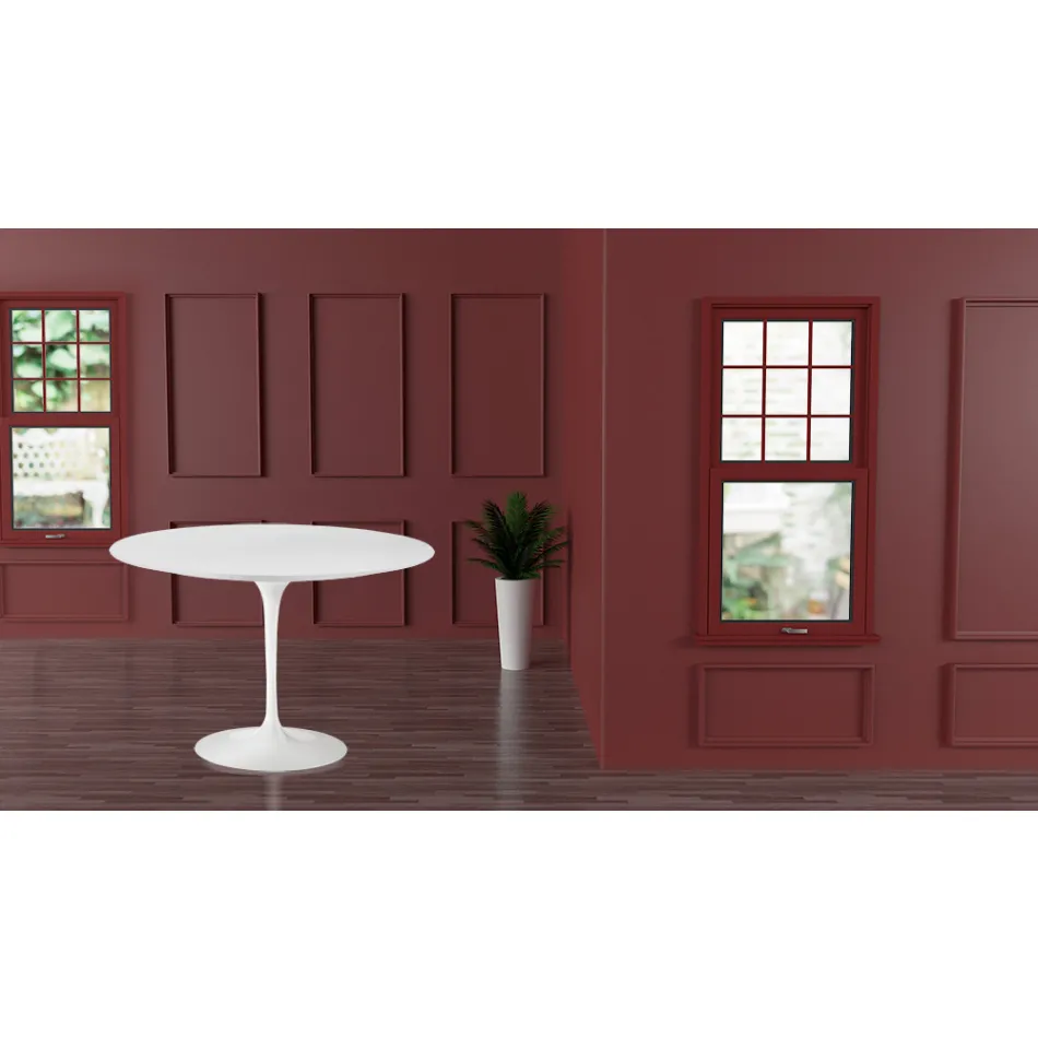 Tulip Table Eero Sarinen H 73 med hvid flydende laminat MDF-plade - Scarlet Viadurini