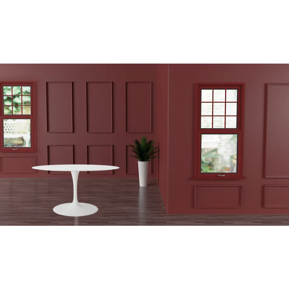 Tulip Table Eero Sarinen H 73 Oval Extendable i hvid flydende laminat - Scarlet Viadurini