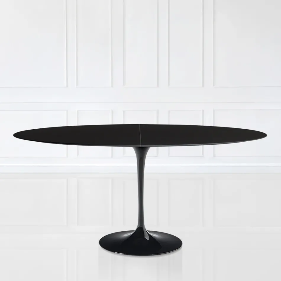 Tulip Table Eero Sarinen H 73 Oval Extendable i sort flydende laminat - Scarlet Viadurini