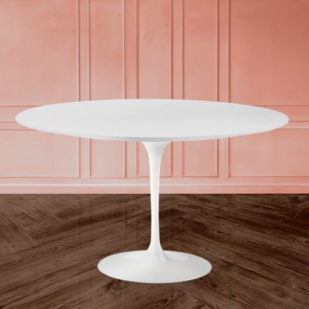 Tulipanbord Eero Sarinen H 73 Oval i hvid flydende laminat Made in Italy - Scarlet Viadurini