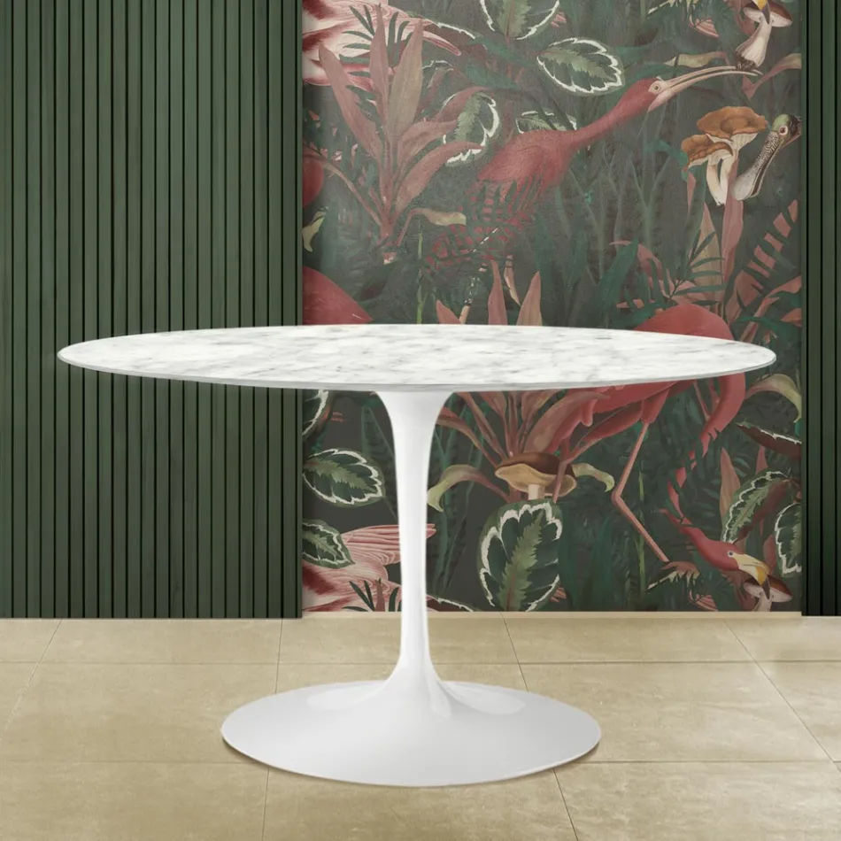 Tulip Table Saarinen H 73 med oval top i Carrara-marmor lavet i Italien - Scarlet Viadurini