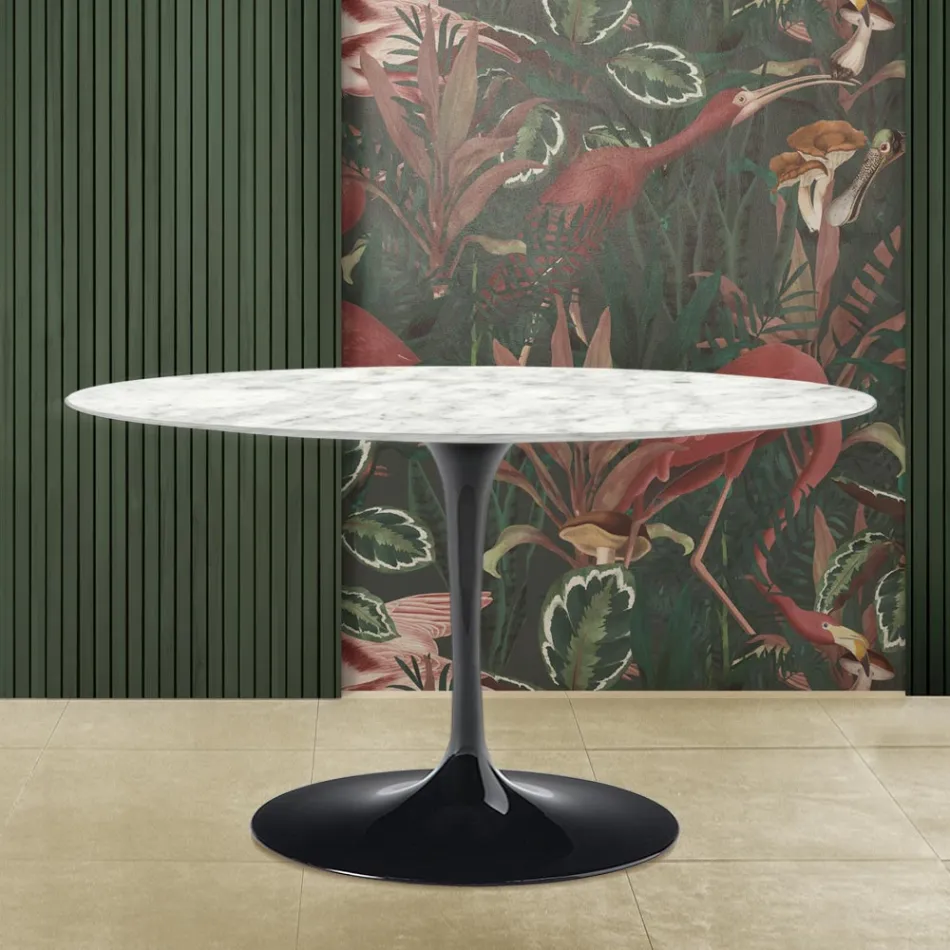 Tulip Table Saarinen H 73 med oval top i Carrara-marmor lavet i Italien - Scarlet Viadurini
