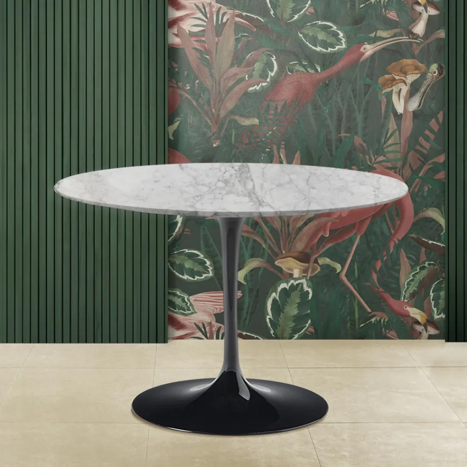 Tulipanbord Saarinen H 73 med rund plade i Arabescato-marmor Made in Italy Viadurini