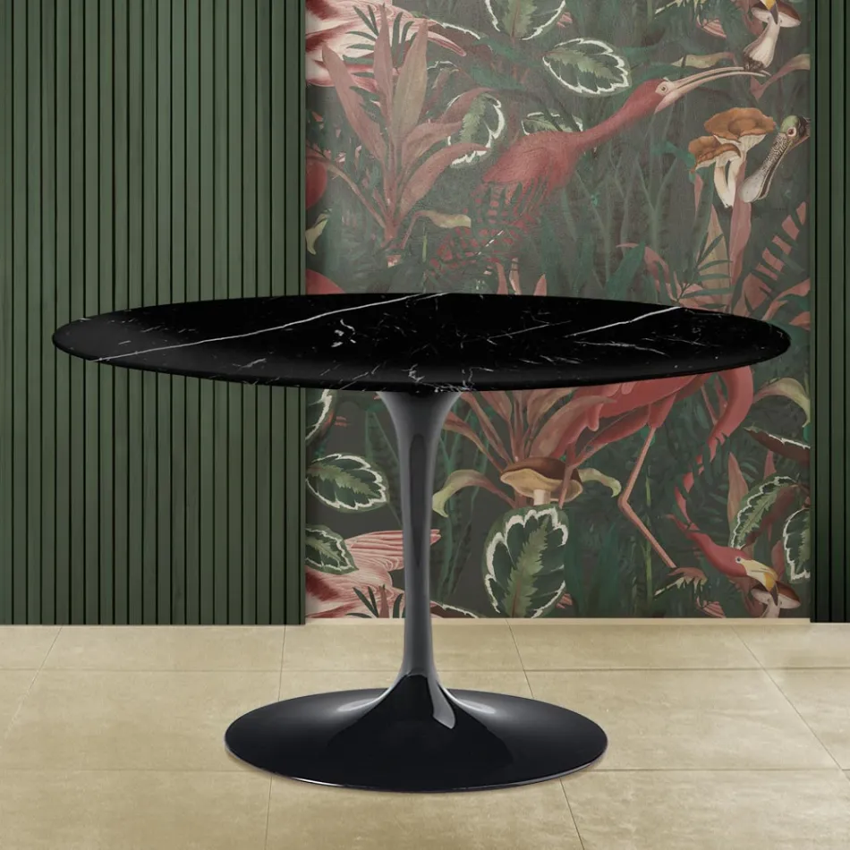 Saarinen Tulip Table H 73 med rund top i sort Marquinia-marmor lavet i Italien - Scarlet Viadurini