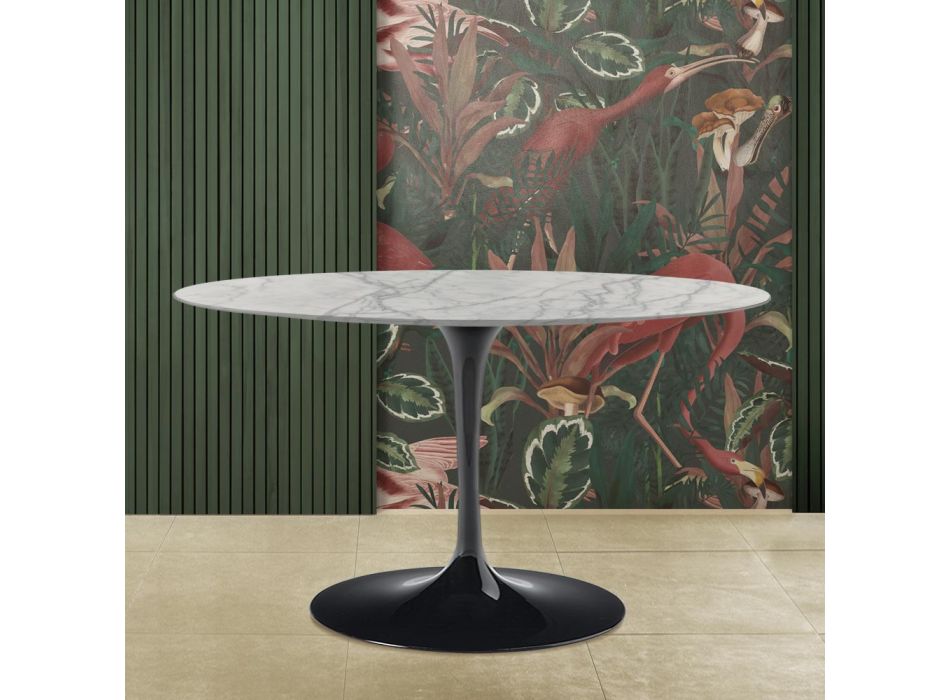 Tulip Saarinen H 73 ovalt bord i Carrara Statuarietto marmor lavet i Italien - Scarlet Viadurini