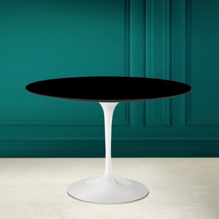 Tulip Table Saarinen H 73 Round i absolut sort keramik fremstillet i Italien - Scarlet Viadurini