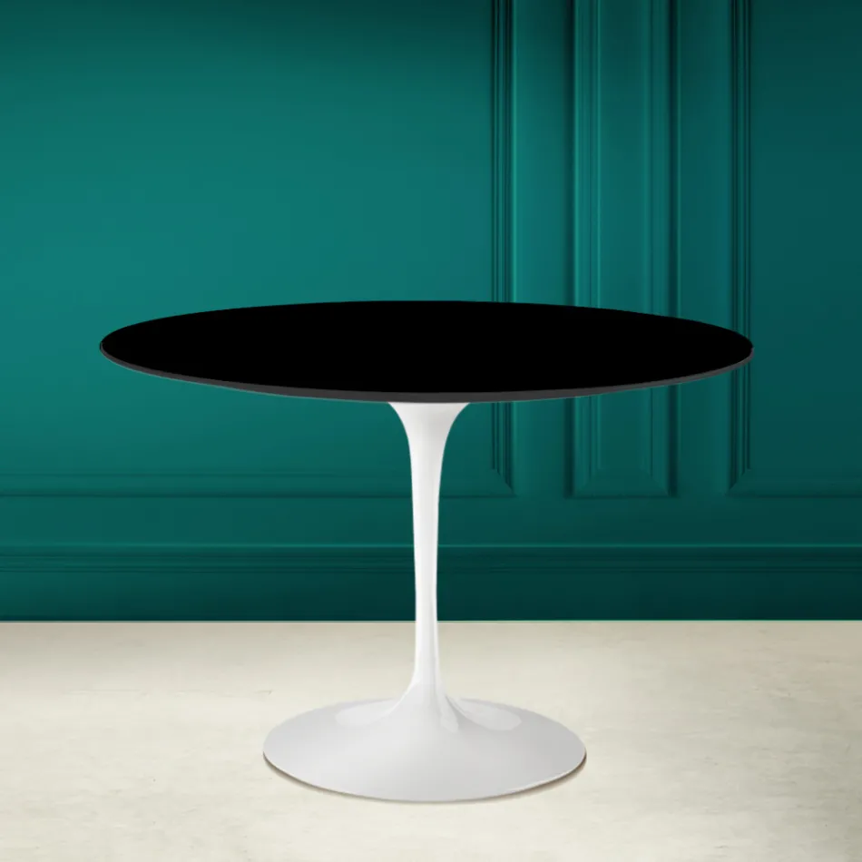 Tulip Table Saarinen H 73 Round i absolut sort keramik fremstillet i Italien - Scarlet Viadurini
