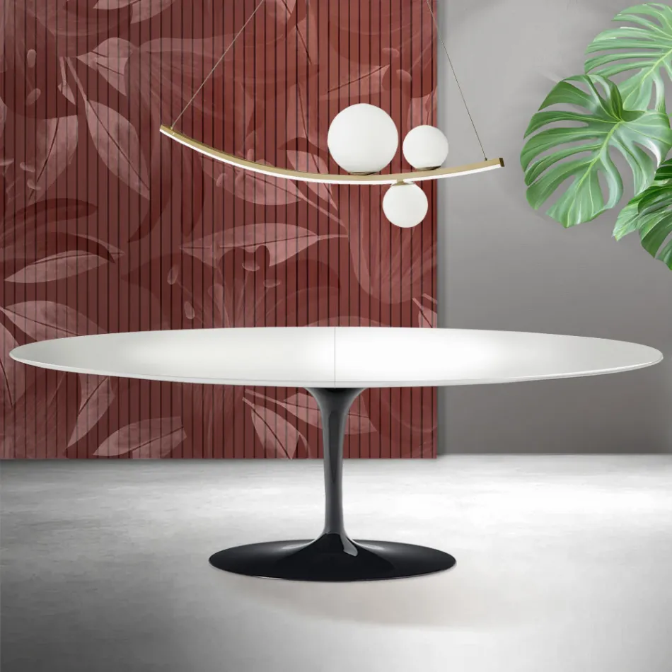 Saarinen Tulip-bord H 74 cm, udtrækkeligt i hvid Florim-keramik - skarlagenrød Viadurini