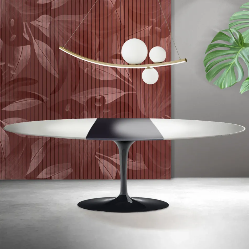 Saarinen Tulip-bord H 74 cm, udtrækkeligt i hvid Florim-keramik - skarlagenrød Viadurini