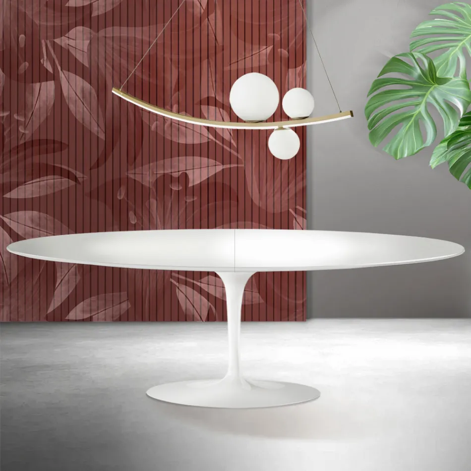 Saarinen Tulip-bord H 74 cm, udtrækkeligt i hvid Florim-keramik - skarlagenrød Viadurini