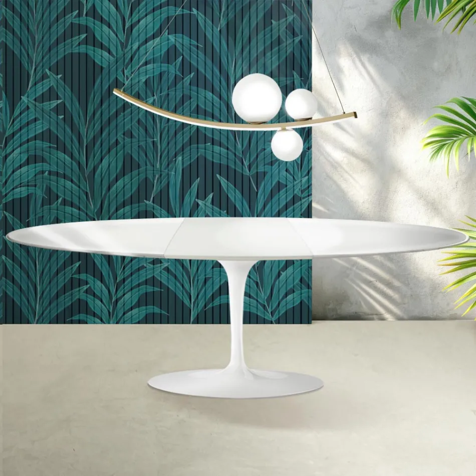Saarinen Tulip-bord H 74 cm udtrækkeligt i Florim keramik højglans hvid - skarlagenrød Viadurini